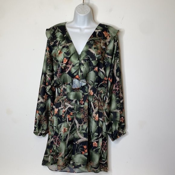 Johanna Ortiz X H&M Collab Tropical Patterned Dress with Flounce Hem Size Medium - Picture 7 of 14